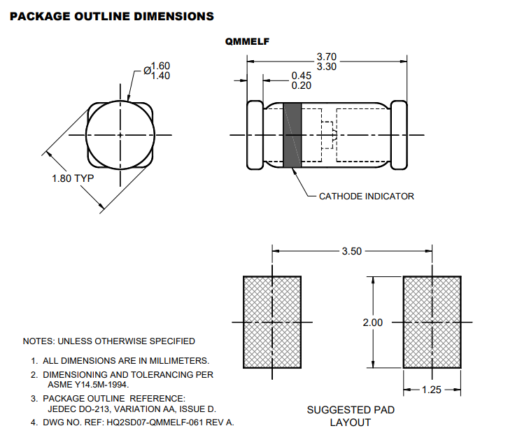 دیود زنر 3V 1/2W MINIMELF SMD